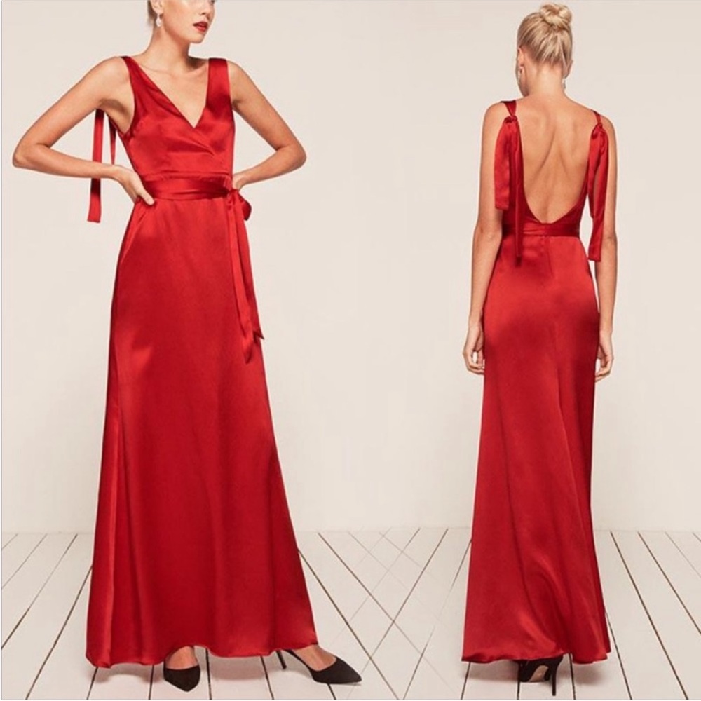 Reformation Siena Red Silk Dress